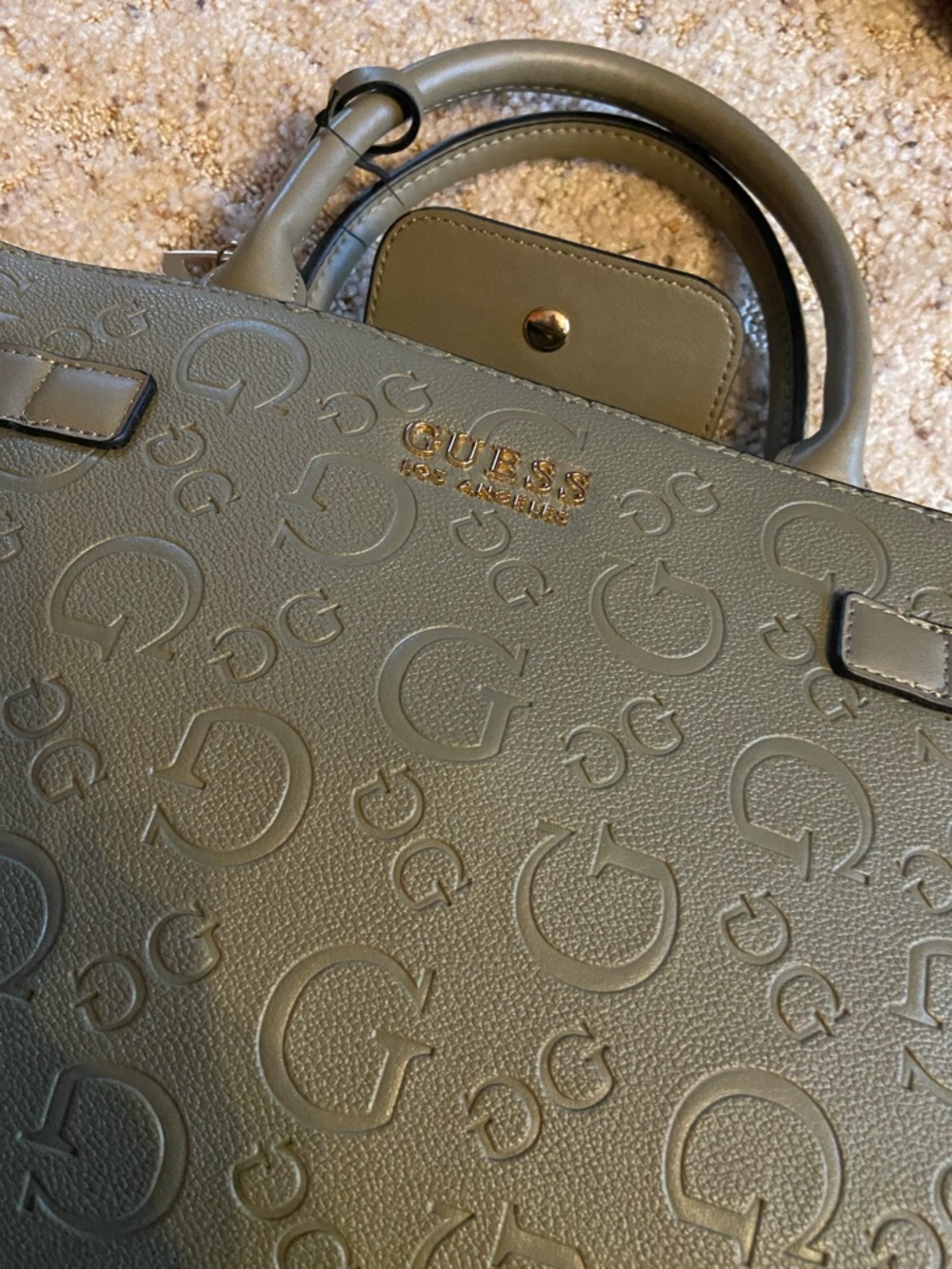 Guess Olive Green Embossed Logo Shoulder Bag